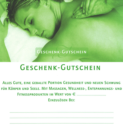 Geschenk-Gutschein der Praxis für Physiotherapie, Krankengymnastik, Massage, Bobath, Manuelle Lymphdrainage · Kerstin Köhler · 01169 Dresden